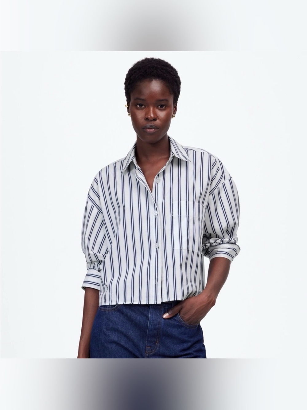 Madewell straight hem shirt poplin navy stripe